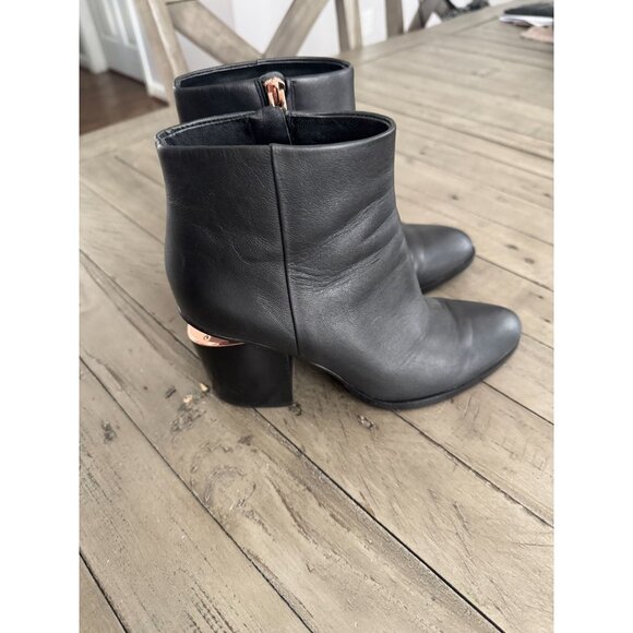 ALEXANDER WANG Gabi Black Leather Booties Rose Gold Cutout Heel Ankle Boots 37 - Picture 9 of 11